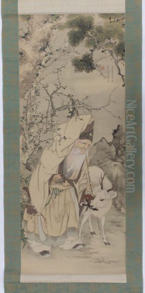 Jurojin Oil Painting by Kishi Ganku