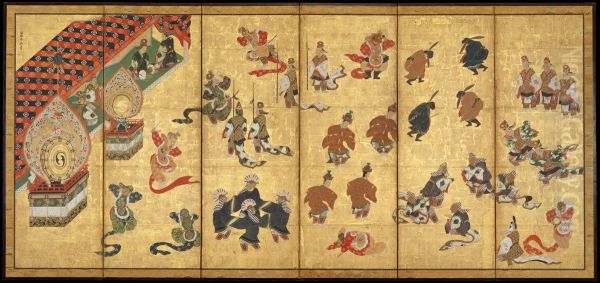 Bugaku Dancers Oil Painting by Kano Yasunobu