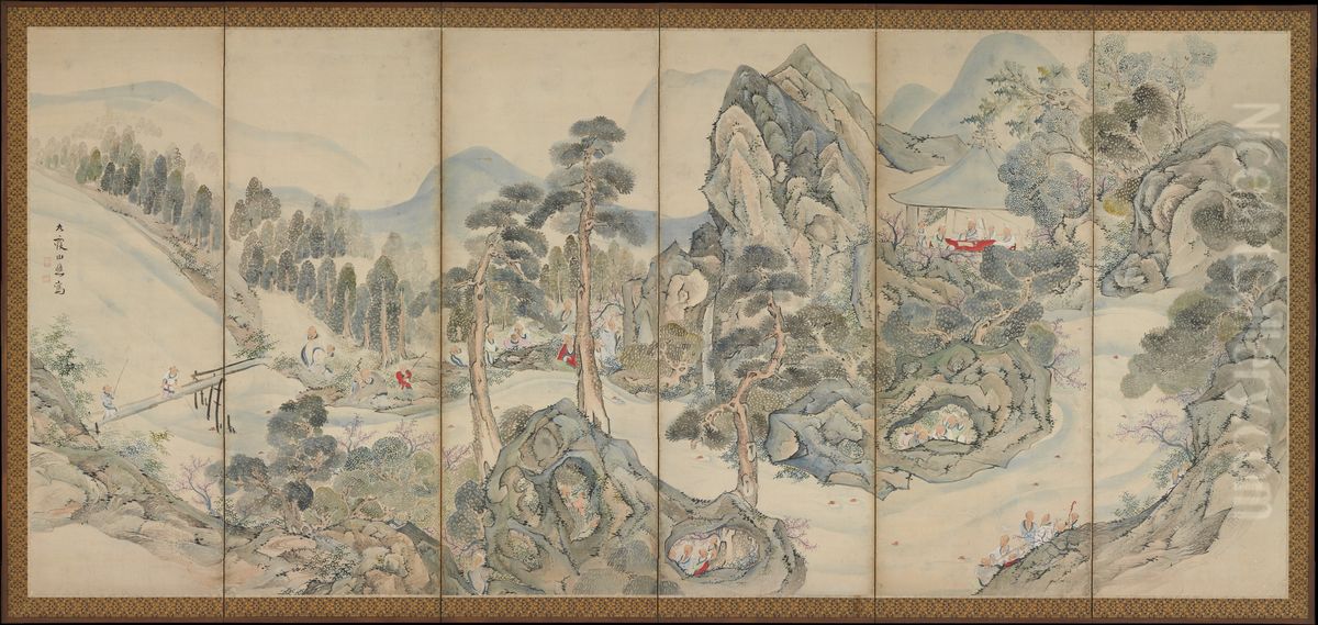 Orchid Pavilion Gathering; Autumn Harvest Festival Oil Painting by Ike no Taiga