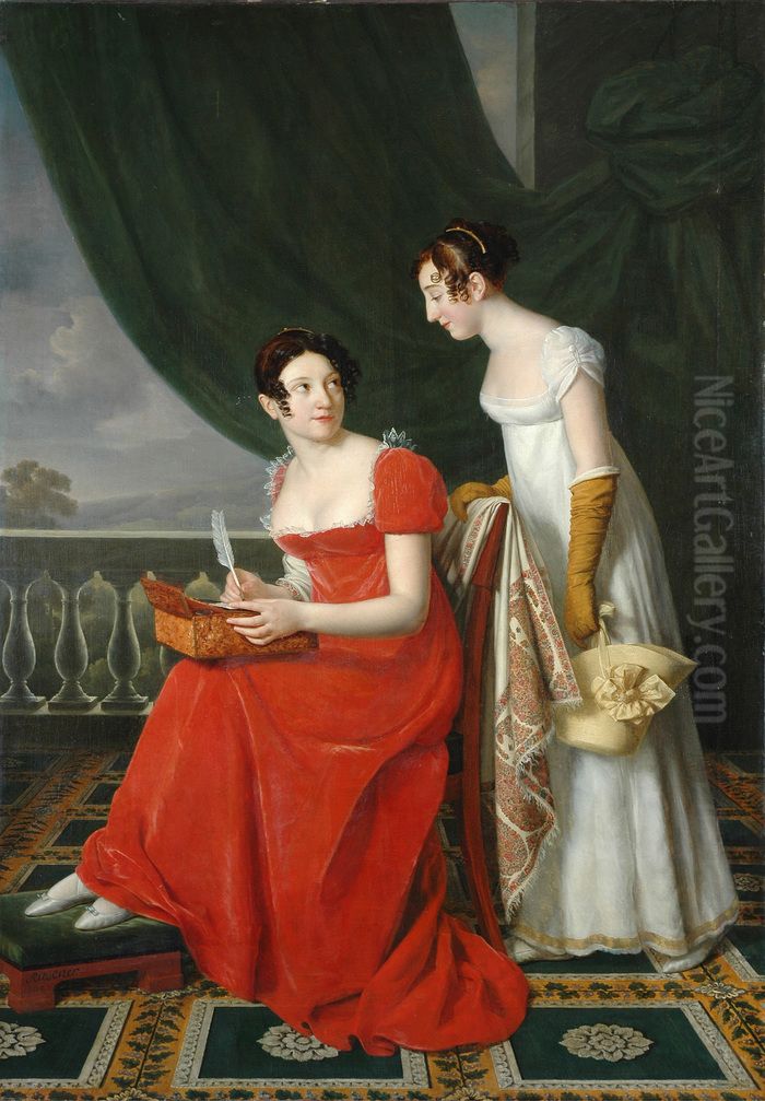 Portrait of Madame Riesener and her sister Oil Painting by Henri-Francois Riesener