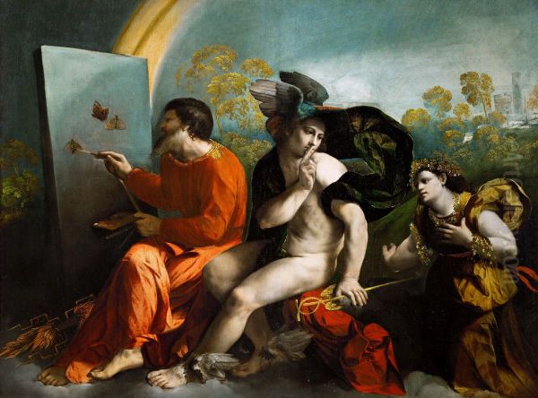 Jupiter, Mercury and Virtue. Oil Painting by Dosso Dossi