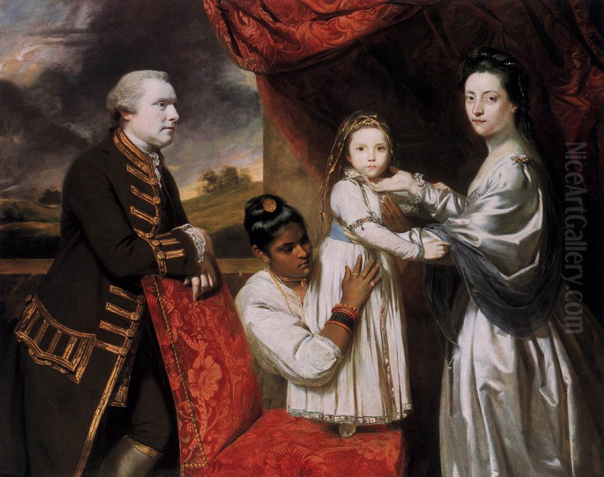 Tysoe Saul Hancock, his wife Philadelphia, their daughter Elizabeth and their Indian maid Clarinda Oil Painting by Of Sir Joshua Reynolds