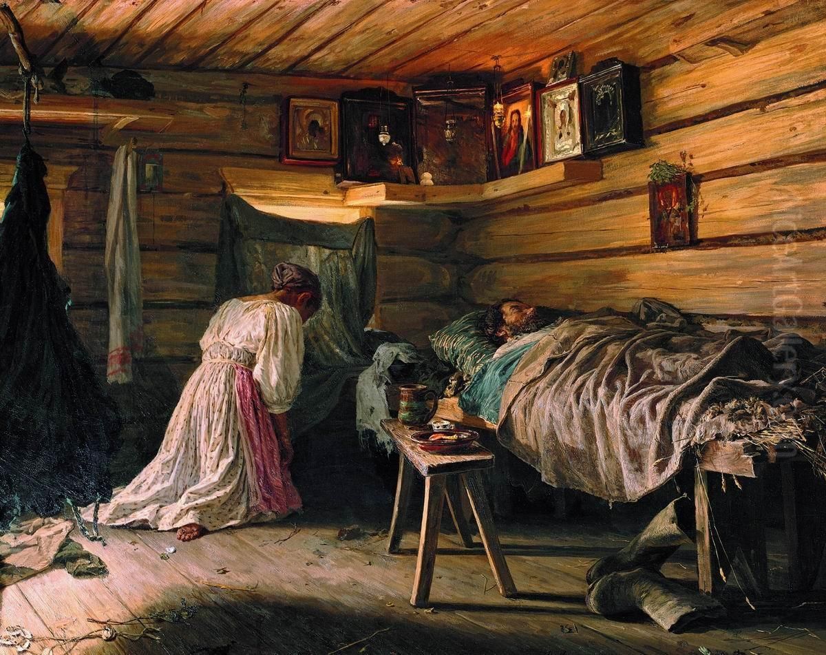 Sick Husband Oil Painting by Vassily Maximov