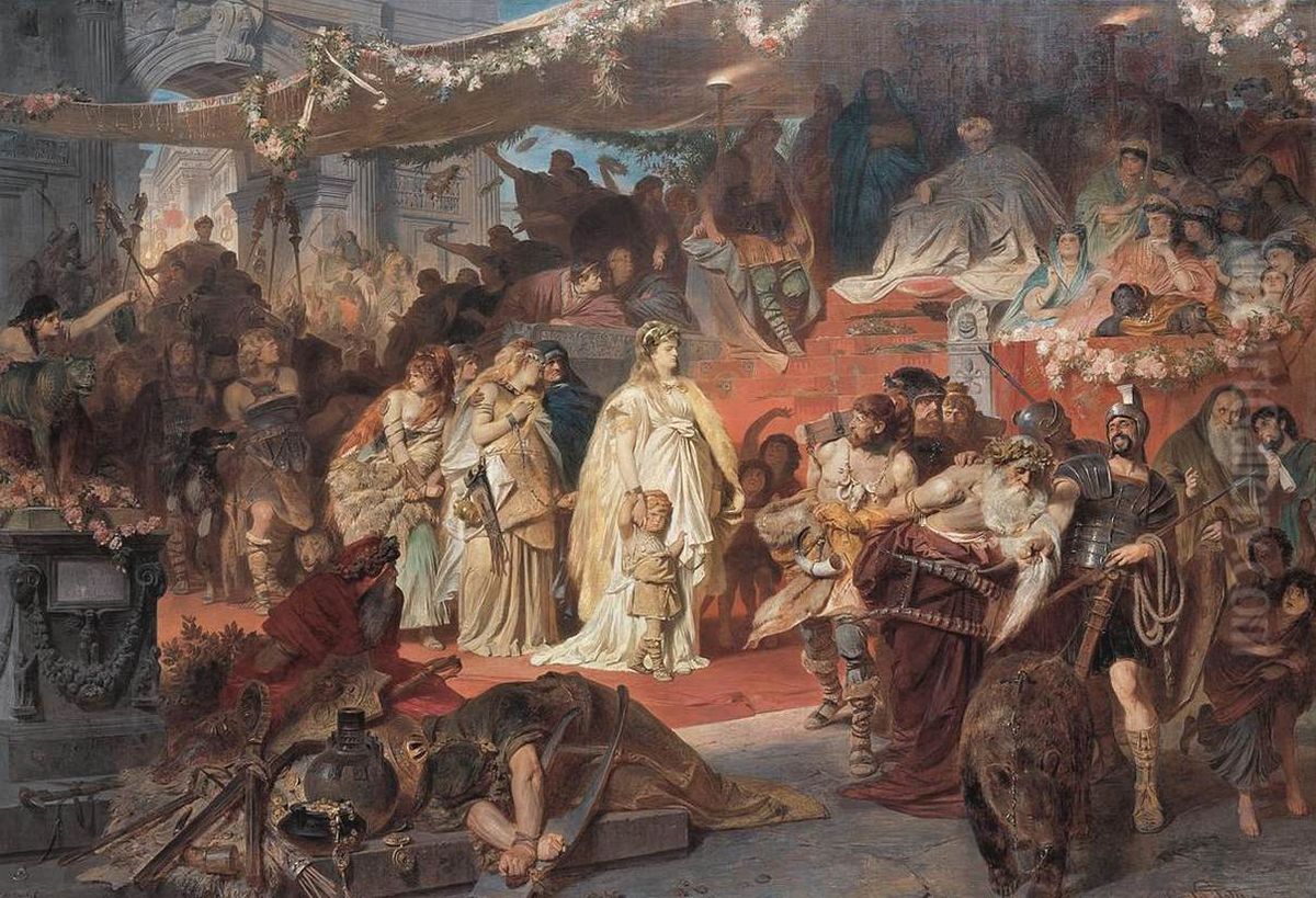 Thusnelda Led in Germanicus' Triumph / Thusnelda in the Triumphal Procession of Germanicus Oil Painting by Karl von Piloty Thusnelda Led in Germanicus' Triumph / Thusnelda in the Triumphal Procession of Germanicus Oil Painting by Karl von Piloty