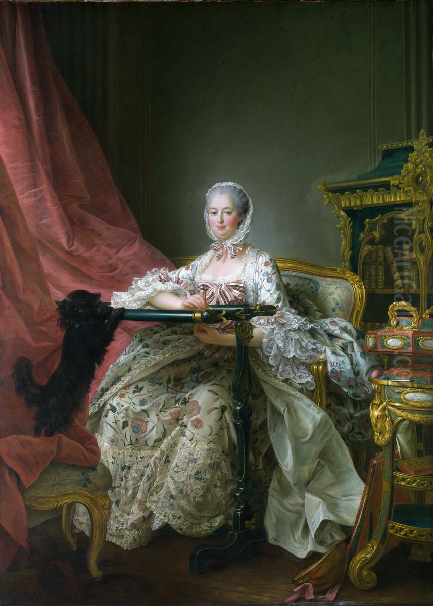 Madame de Pompadour a son metier a broder Oil Painting by Francois-Hubert Drouais