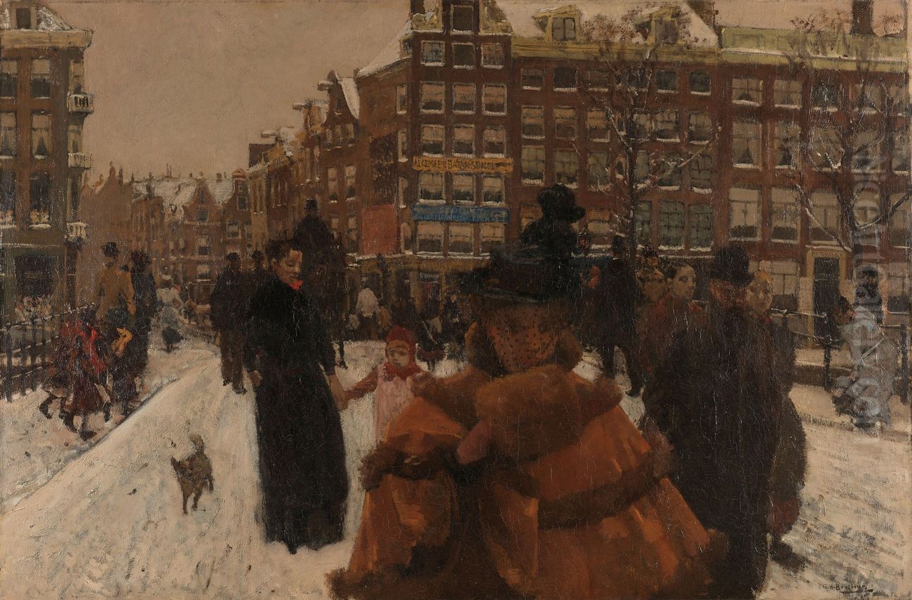 The Singel Bridge at the Paleisstraat in Amsterdam Oil Painting by George Hendrik Breitner