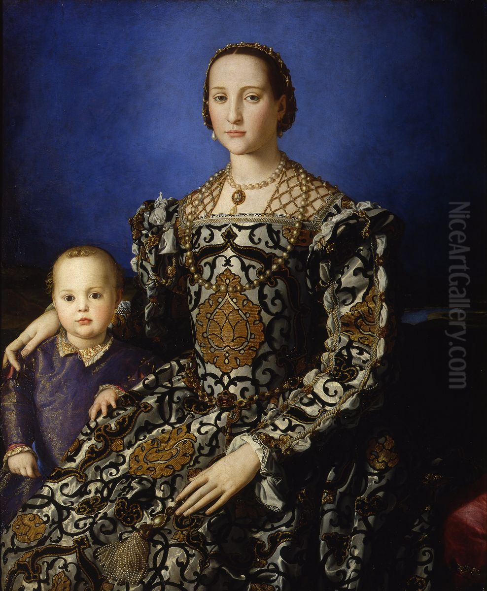 Portrait of Eleanor of Toledo and her son Giovanni de' Medici Oil Painting by Bronzino