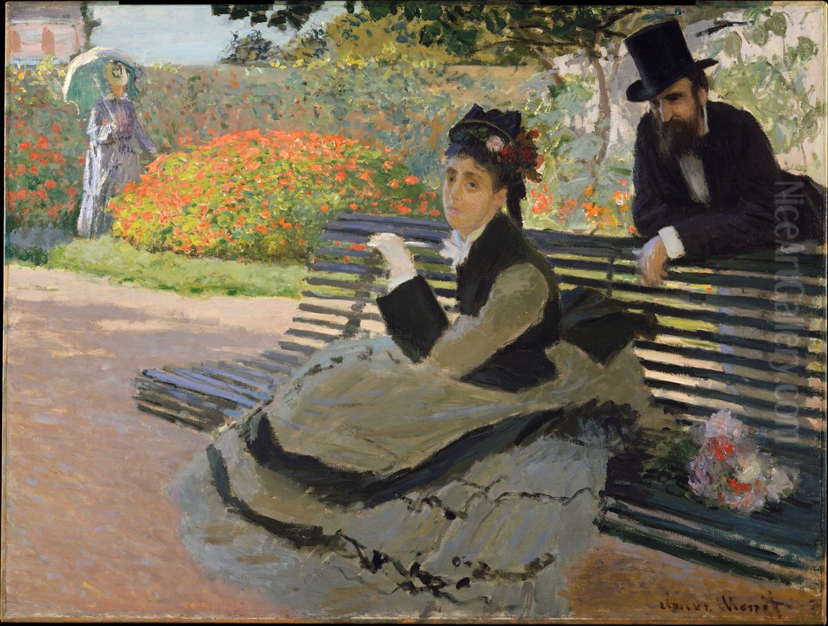 Camille Monet (1847-1879) on a Garden Bench Oil Painting by Claude Oscar Monet
