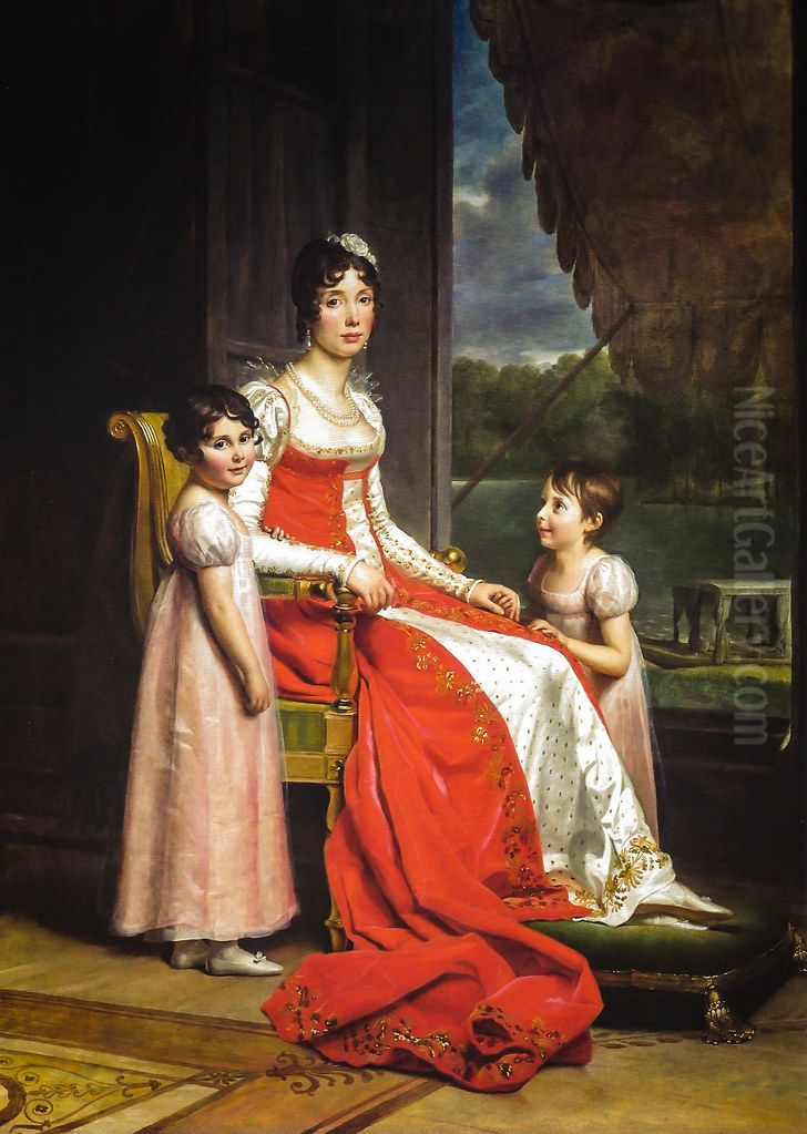 Julie Bonaparte as Queen of Spain with her Daughters, Zenaide and Charlotte Oil Painting by Francois Gerard