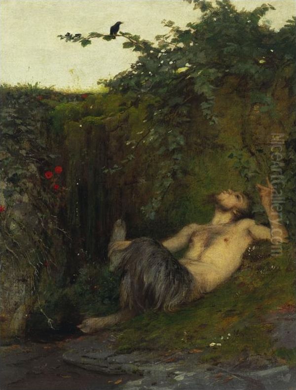 Faun und Amsel Oil Painting by Arnold Bocklin