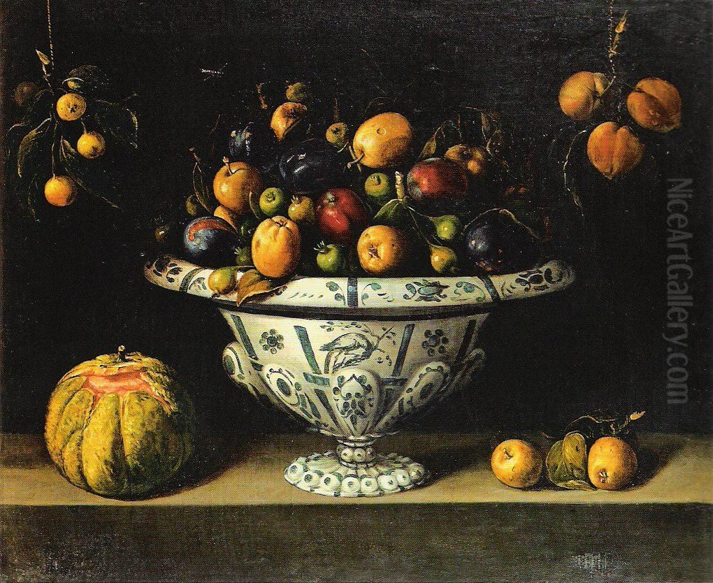 Fayence-Fruchtschale mit Passionsfrucht, Holzapfeln und Birnen Oil Painting by Juan Van Der Hamen