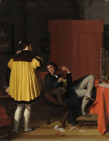 Aretino and Charles V's Ambassador Oil Painting by Jean Auguste Dominique Ingres