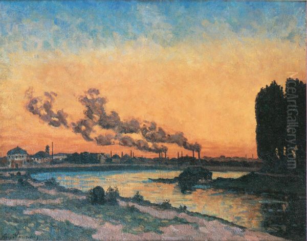 Soleil couchant a Ivry Oil Painting by Armand Guillaumin