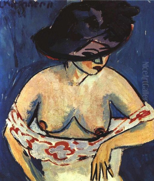 Half-Length Nude with Hat Oil Painting by Ernst Ludwig Kirchner