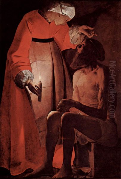 Job mocked by his Wife Oil Painting by Georges de La Tour