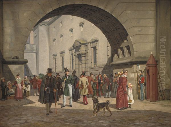 Arrestbygningen ved rad- og domhuset Oil Painting by Martinus Rorbye