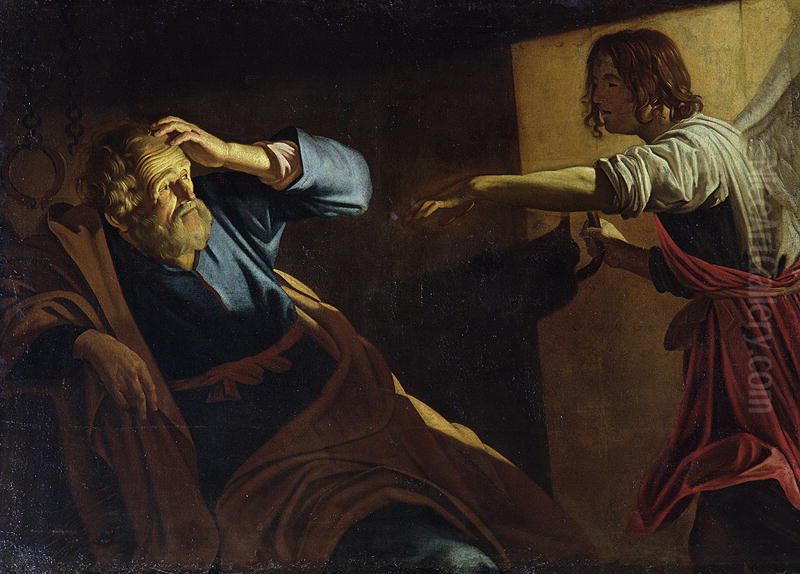 St. Peter's release from prison by the angel Oil Painting by Gerard van Honthorst