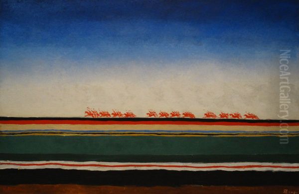 Red Cavalry Riding Oil Painting by Kazimir Malevich