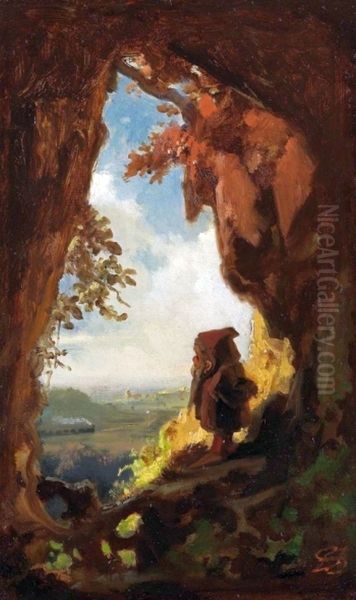 Gnome watching railway train Oil Painting by Carl Spitzweg