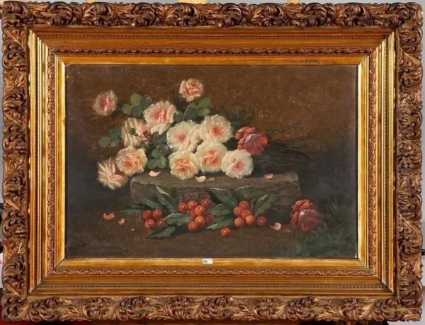 Gerbes De Roses Et Cerises Oil Painting by Max Carlier