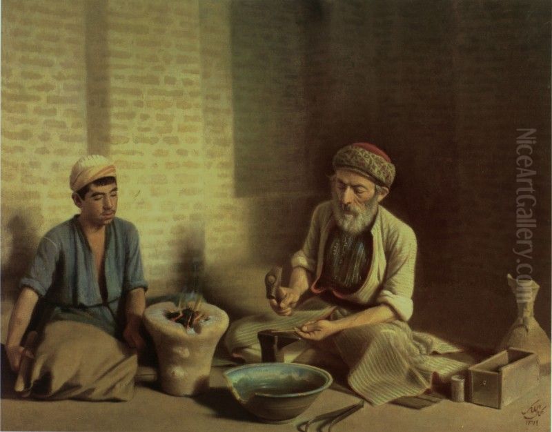 The Baqdadi goldsmith Oil Painting by Kamal-ol-molk