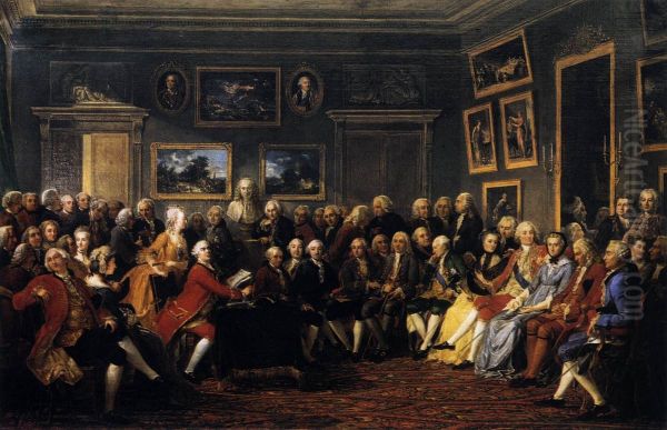 In the Salon of Madame Geoffrin in 1755 Oil Painting by Anicet Charles Gabriel Lemonnier