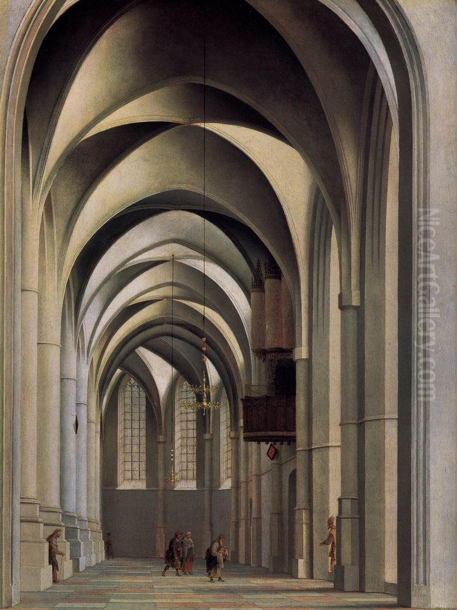 View of the ambulatory of the Grote or St. Bavokerk in Haarlem. Oil Painting by Pieter Jansz Saenredam