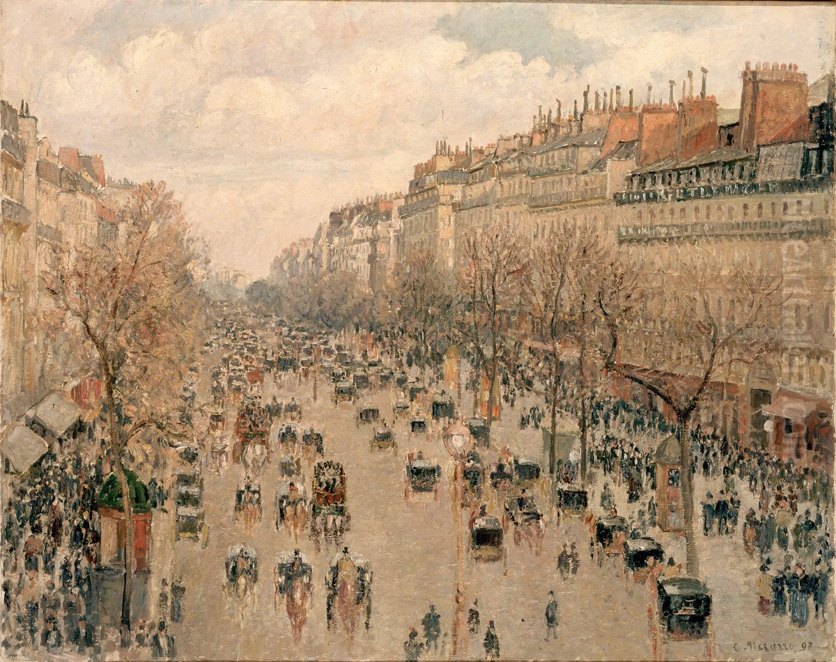 Boulevard Montmartre in Paris Oil Painting by Camille Pissarro