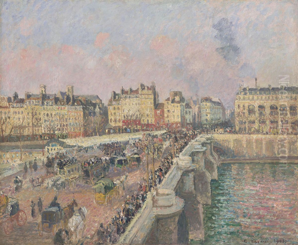 Afternoon Sunshine, Pont Neuf Oil Painting by Camille Pissarro