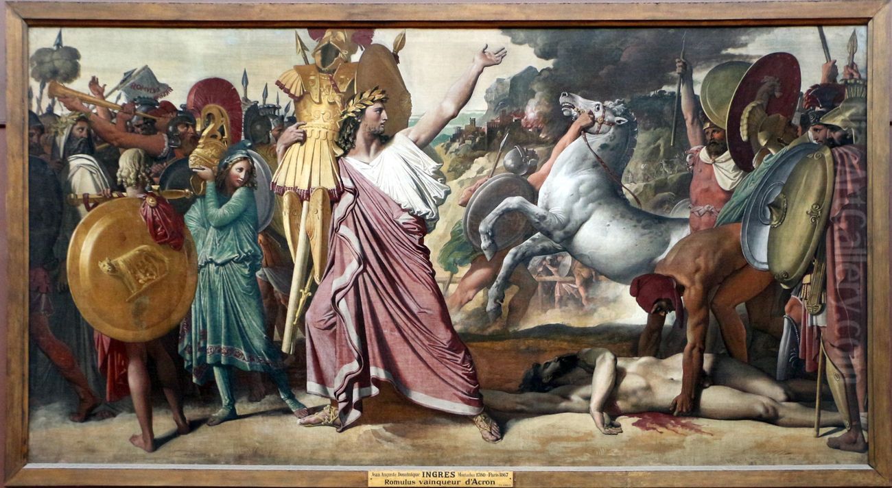 romolo, vincitore di acron, porta il bottino nel tempio di giano Oil Painting by Jean Auguste Dominique Ingres