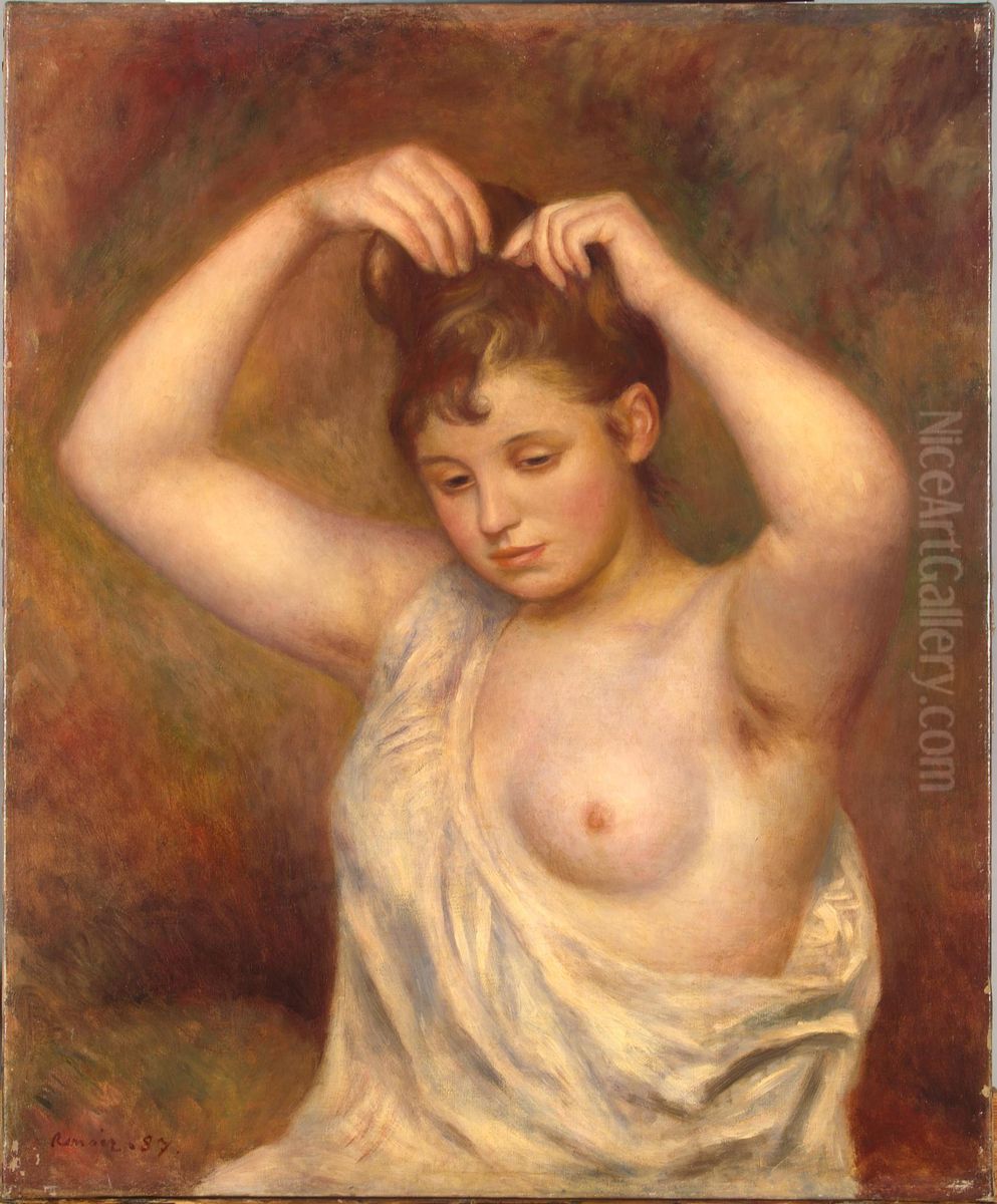 Woman Arranging her Hair Oil Painting by Pierre Auguste Renoir