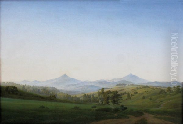 Bohmische Landschaft mit dem Milleschauer Oil Painting by Caspar David Friedrich