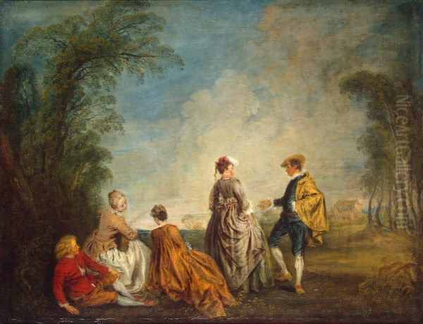 An Embarrasing Proposal Oil Painting by Jean-Antoine Watteau