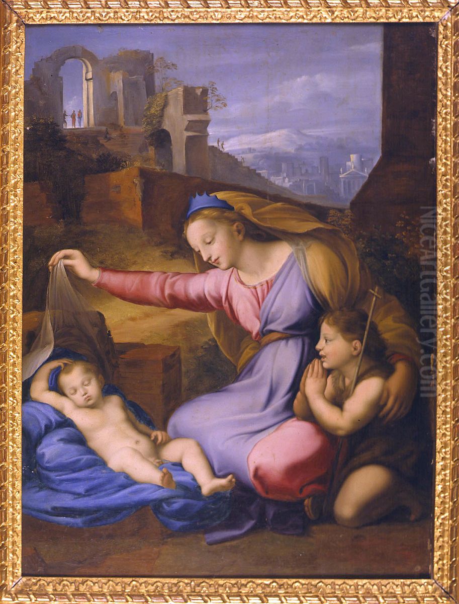 Madonna with the Blue Diadem Oil Painting by Gianfrancesco Penni