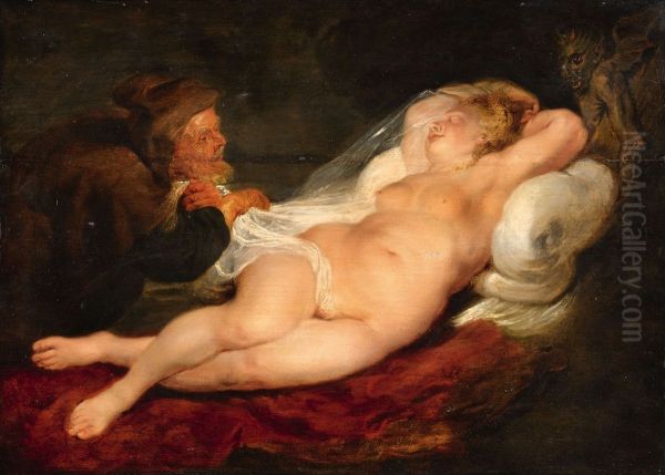 The Hermit and the Sleeping Angelica Oil Painting by (studio of) Rubens, Peter Paul