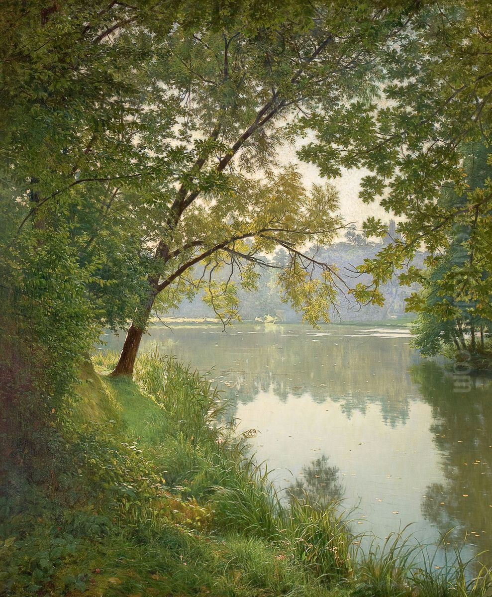 Matin a Villeneuve (From Waters Edge) Oil Painting by Henri Biva