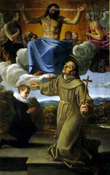 Saint Diego of Alcala presents the son of Juan de Herrera to Christ Oil Painting by Annibale Carracci