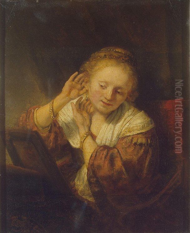 Young Woman with Earrings Oil Painting by Rembrandt