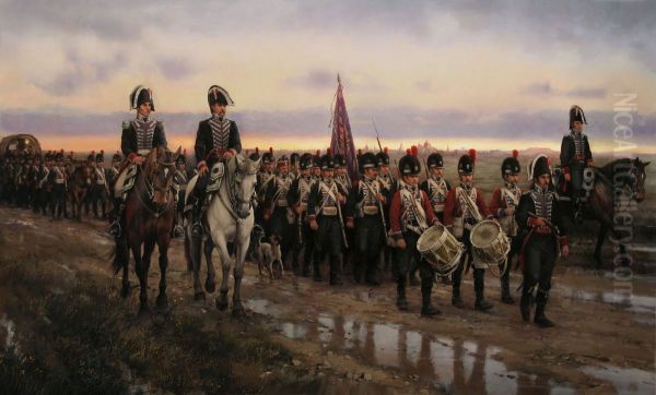 La gesta de los zapadores Oil Painting by Augusto Ferrer-Dalmau