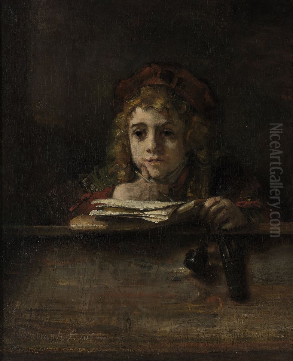 Titus at his desk Oil Painting by Rembrandt