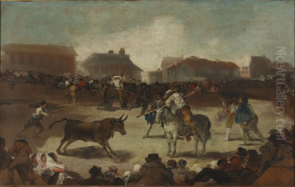 Corrida de toros en un pueblo Oil Painting by Francisco Goya