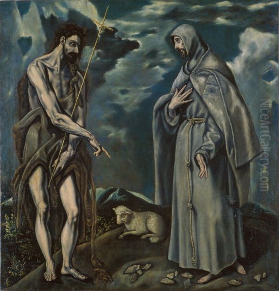 Saint John the Baptist and Saint Francis of Assisi Oil Painting by El Greco