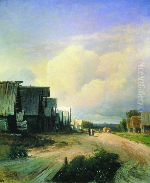 Street in a Village Oil Painting by Fyodor Vasilyev