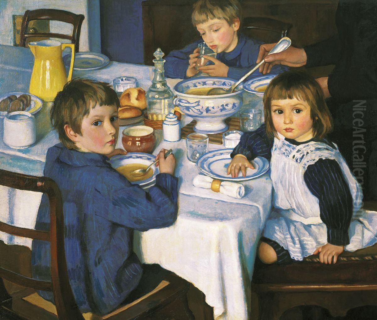 Za zavtrakom Oil Painting by Zinaida Serebryakova