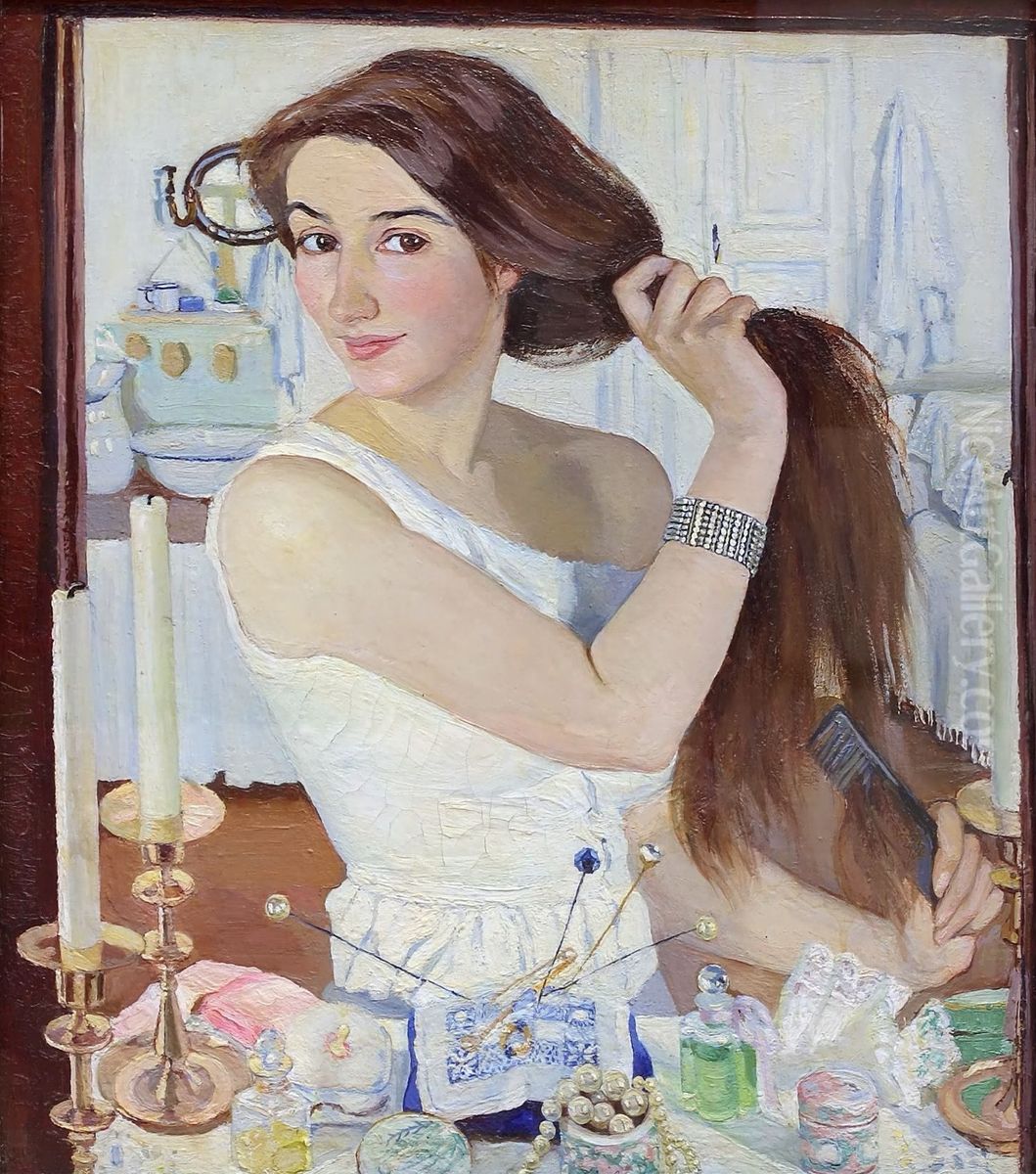 At the Dressing-Table (the self-portrait). Oil Painting by Zinaida Serebryakova