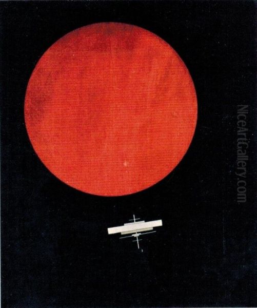 Red Circle on a Black Surface Oil Painting by Ilya Chashnik