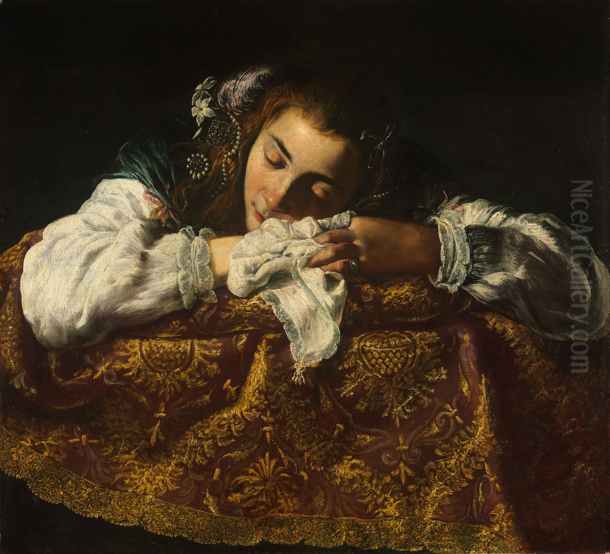 Sleeping Girl Oil Painting by Sigismondo Coccapani