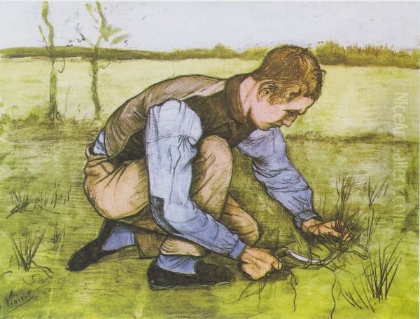 Kauernder Junge mit Sichel Oil Painting by Vincent Van Gogh