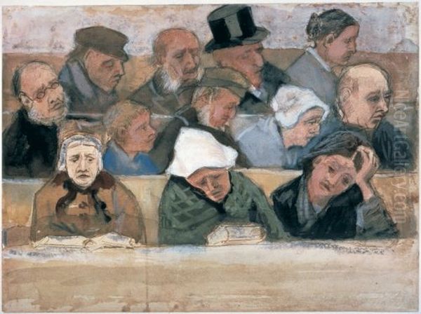 Church Pew with Worshippers Oil Painting by Vincent Van Gogh