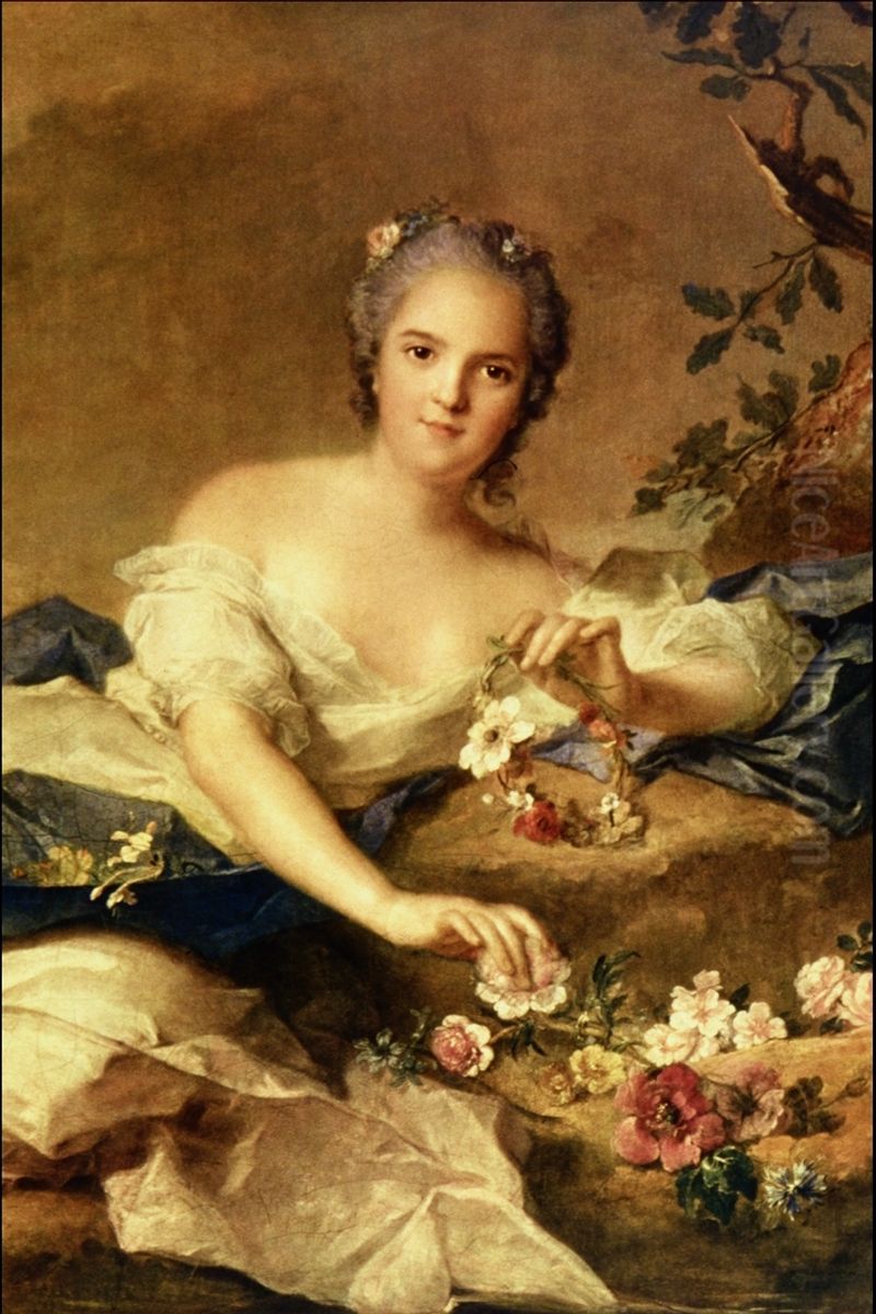 Portrait ofAnne-Henriette of France(1727-1752), known asMadame Henriette represented as Flora in 1742, detail Oil Painting by Jean-Marc Nattier